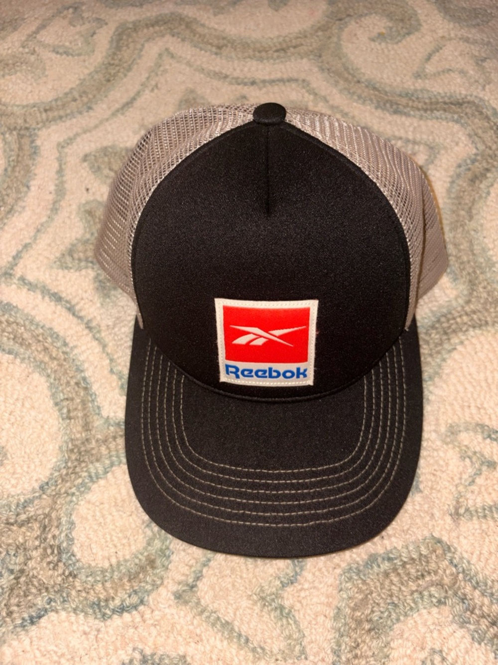 Reebok Black & Gray Mesh Trucker Cap with Red Patch